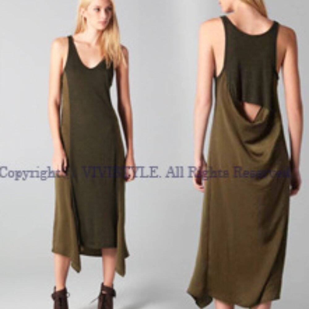 T by Alexander Wang Olive Green Satin & Knit Cutout Dress S